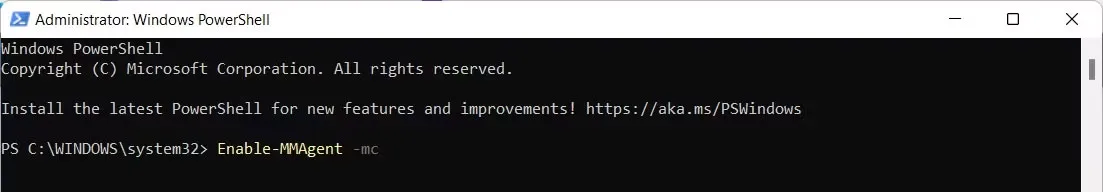 Kích hoạt tính năng Memory Compression trong PowerShell.