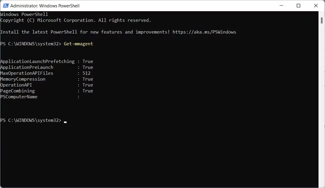 Kiểm tra Memory Compression bật hay tắt trong PowerShell