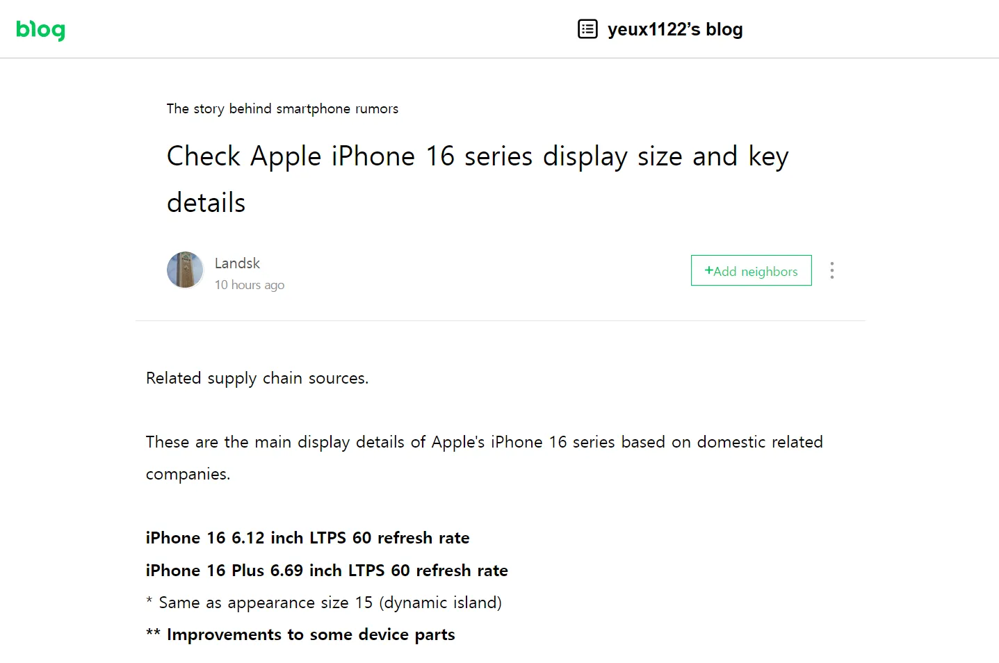 Bài đăng trên blog "thông số màn hình iPhone 16-series" mới nhất