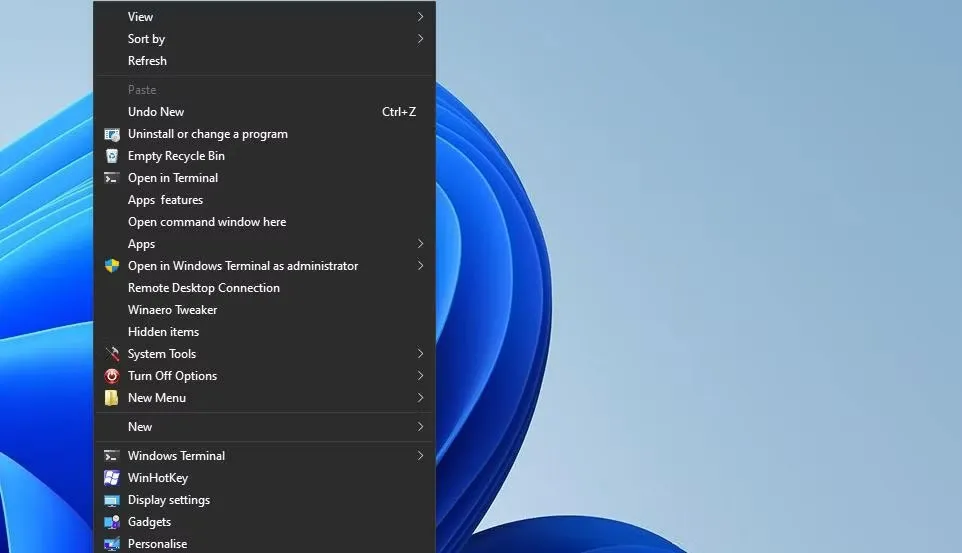 Tùy chọn menu ngữ cảnh Empty Recycle Bin