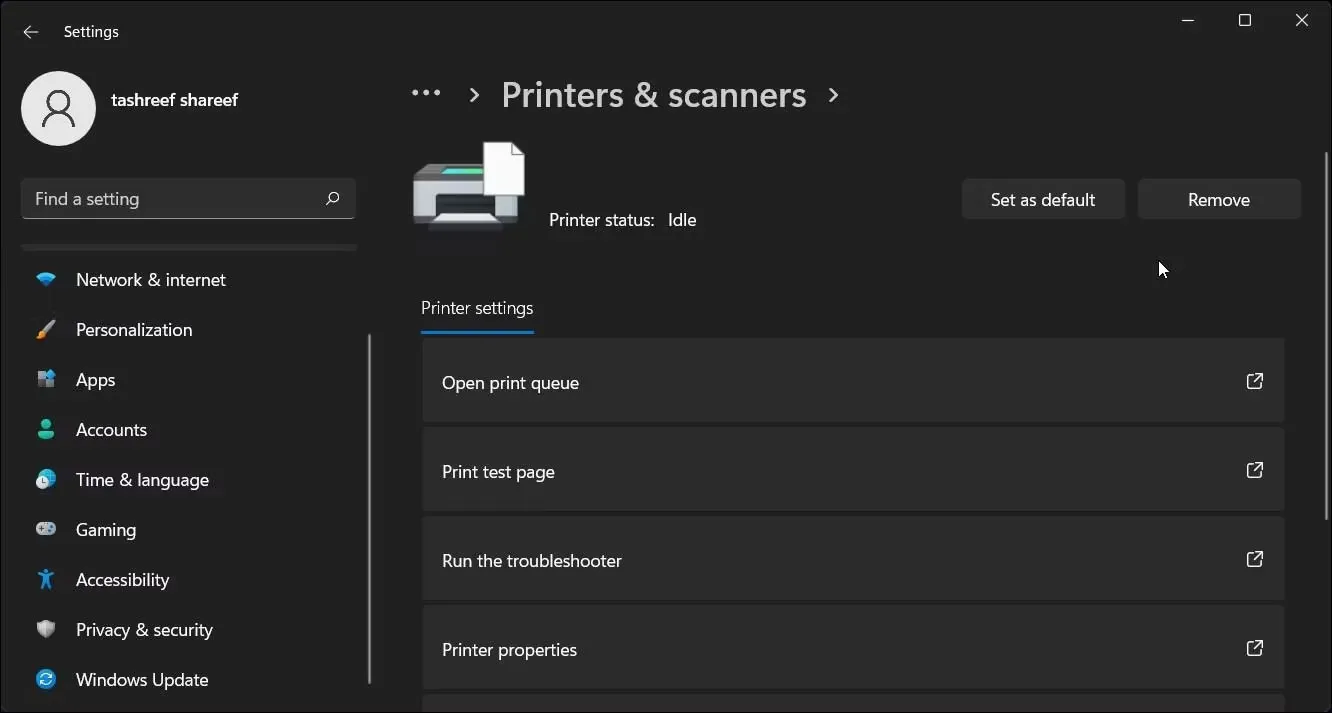 Tùy chọn xóa máy in trong ứng dụng Settings Windows 11Tùy chọn xóa máy in trong ứng dụng Settings Windows 11
