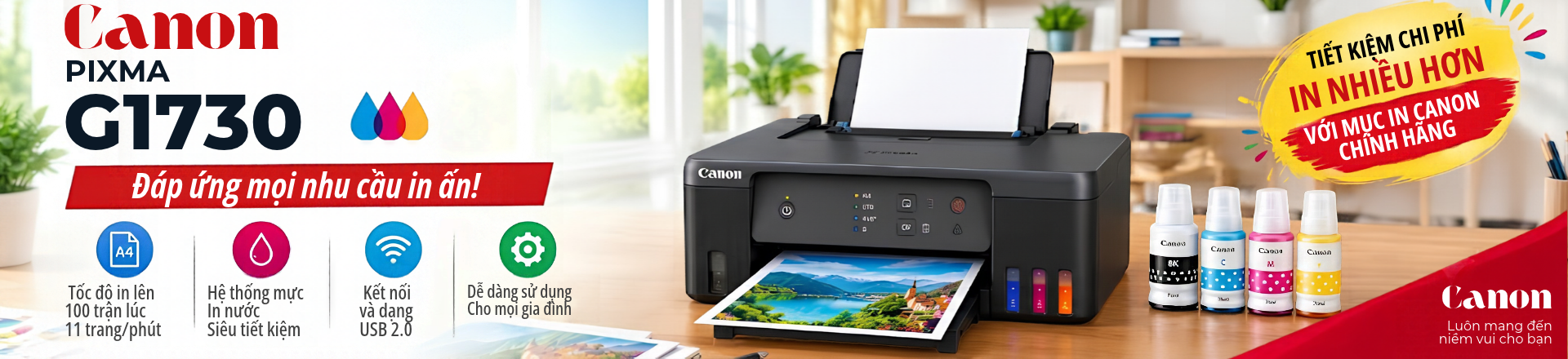 Máy in phun màu Canon PIXMA G1730: nhỏ gọn, tiết kiệm và đa năng