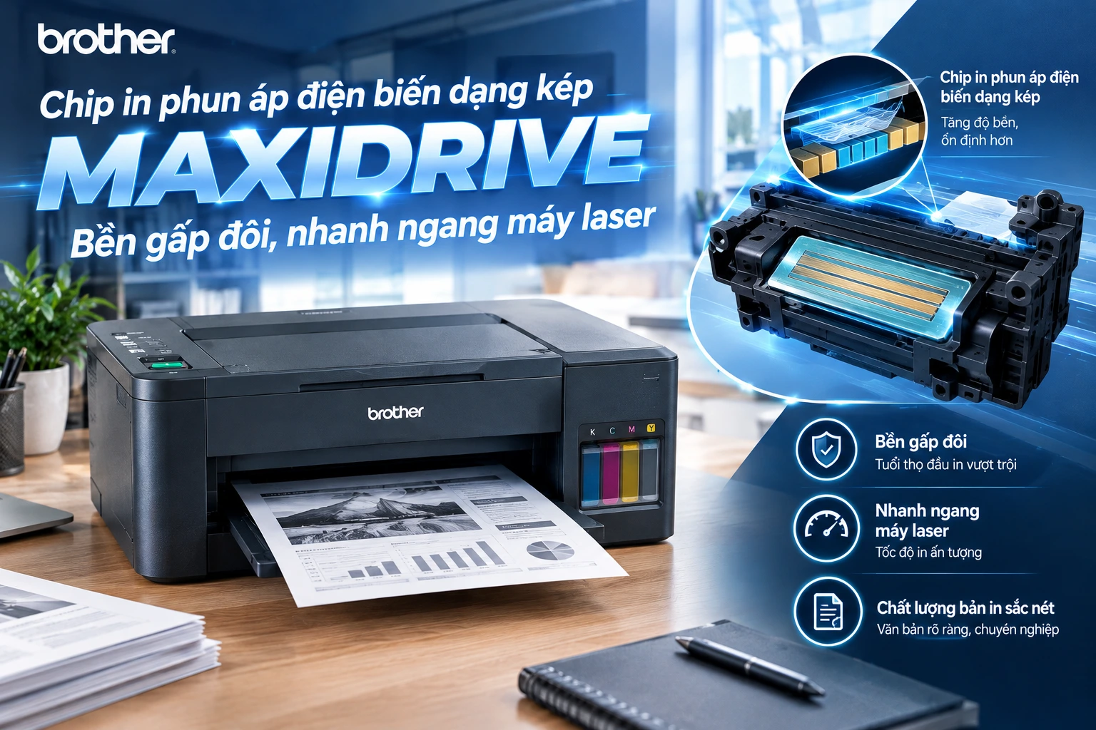 Chip in phun áp điện biến dạng kép MAXIDRIVE